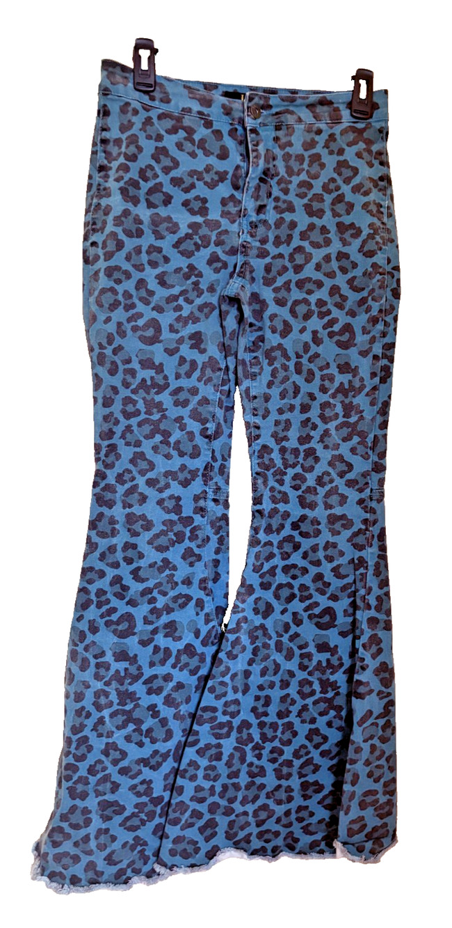 L&B Lucky & Blessed Flare Bell Bottom Leopard Animal Print Pants Size 4 Womens